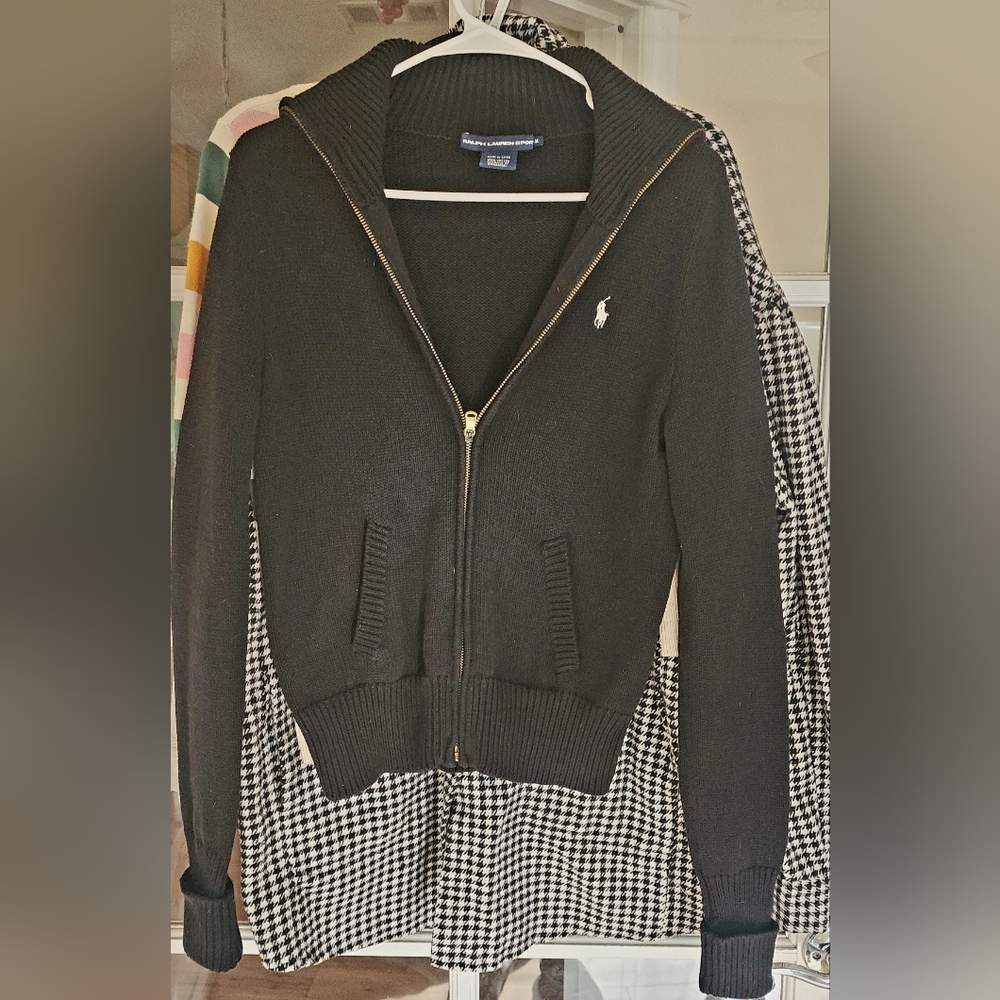 Ralph Lauren Black Zip-Up Sweater with Logo Medium